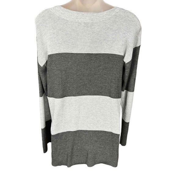 Vince Camuto Tunic Boat Neck Sweater Grey Stripe Color Block Side Slits Small - Picture 2 of 9